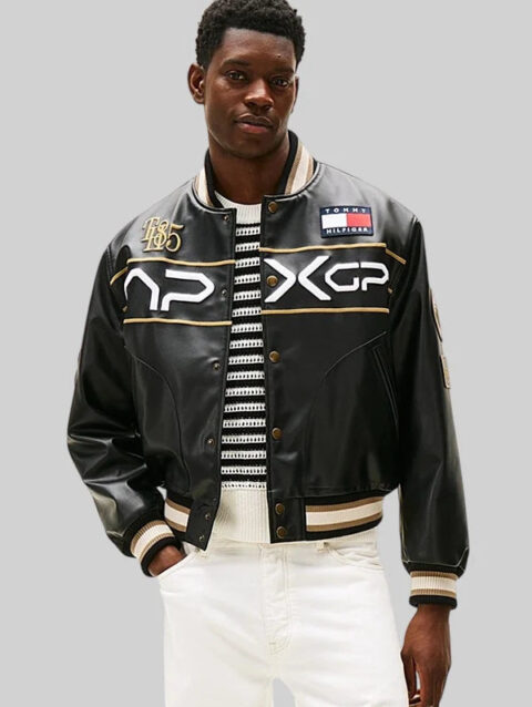 APXGP Tommy Hilfiger Leather Varsity Jacket Black