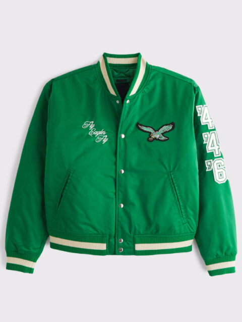 Abercrombie Philadelphia Eagles Varsity Bomber Jacket Green