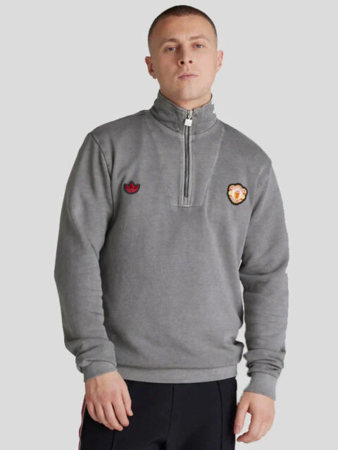 Adidas Manchester United Terrace Icons Quarter Zip Jacket Grey