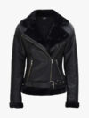Agnes Womens Black Leather Shearling Jacket