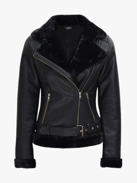 Agnes Womens Black Leather Shearling Jacket