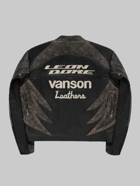 Aime Leon Dore x Vanson Distressed Leather Moto Jacket Black