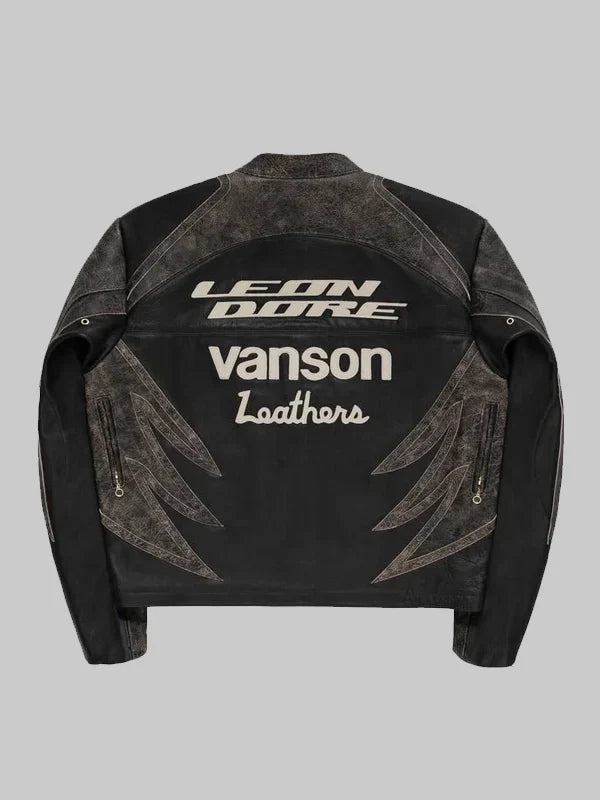 Aime Leon Dore x Vanson Distressed Leather Moto Jacket Black