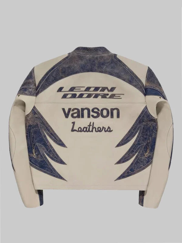 Aime Leon Dore x Vanson Distressed Leather Moto Jacket White