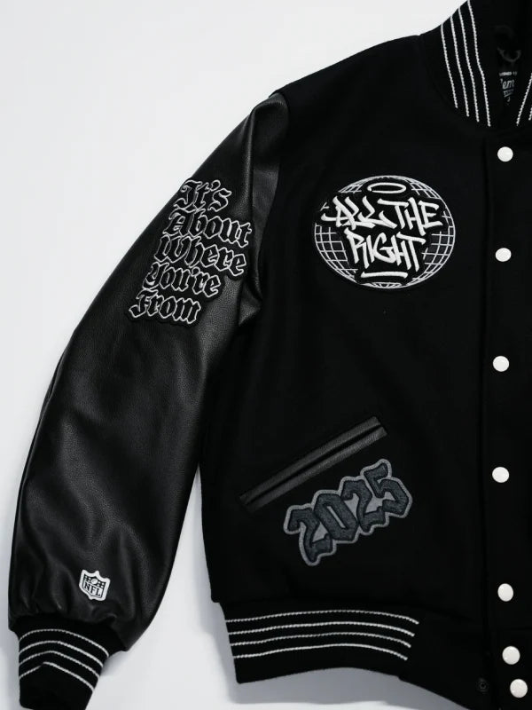 All The Right x New York Jets Black Varsity Jacket
