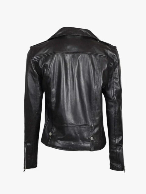Amber Asymmetrical Black Leather Biker Jacket