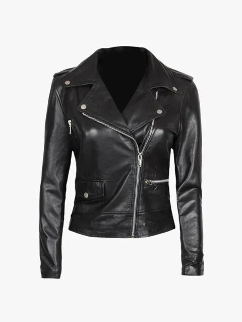 Amber Women Asymmetrical Black Leather Biker Jacket