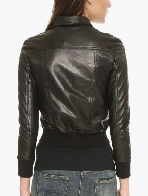 Amrika Leather Utopia Black Leather Cropped Bomber Jacket
