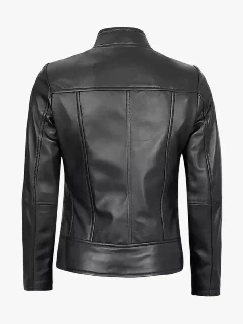 Amy Women's Black Cafe Racer Black Leather Jacket
