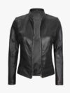 Amy Cafe Racer Black Leather Jacket