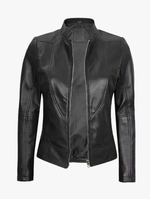 Amy Cafe Racer Black Leather Jacket