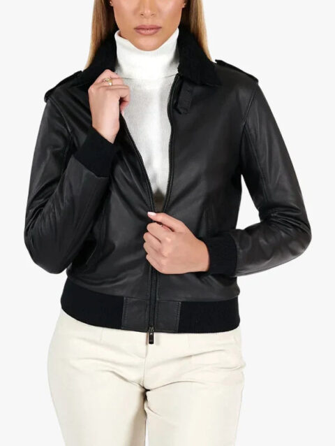 Antea Black Lamb Women’s Leather Bomber Jacket