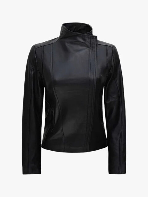 Arezzo Black Flap Closure Leather Cafe Racer Jacket