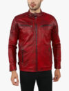 Asher Distressed Red Quilted Racer Leather Jacket Front