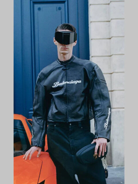 Automobili Lamborghini Balenciaga Black Leather Jacket