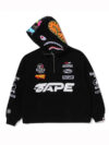 BAPE x F1LVMulti Logo Shark Relaxed Fit Half Zip Hoodie Black