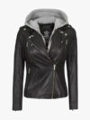 Bagheria Black Womens Leather Jacket With Hood