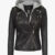 Bagheria Black Womens Leather Jacket With Hood