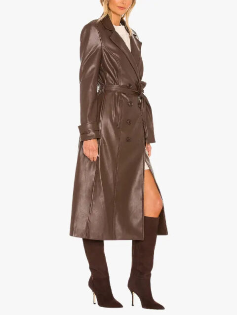 Bardot Faux Leather Trench Coat in Chocolate