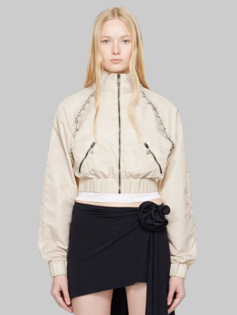 Beige Crystal Trim Track Jacket AREA