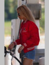 Bella Hadid Red Bomber Jacket