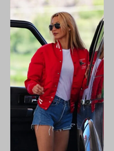 Bella Hadid Red Varsity Jacket