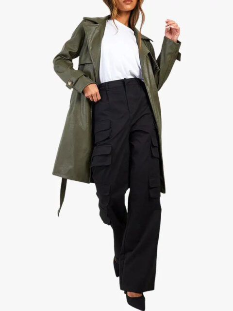 Belted Short Faux Leather Trench Coat