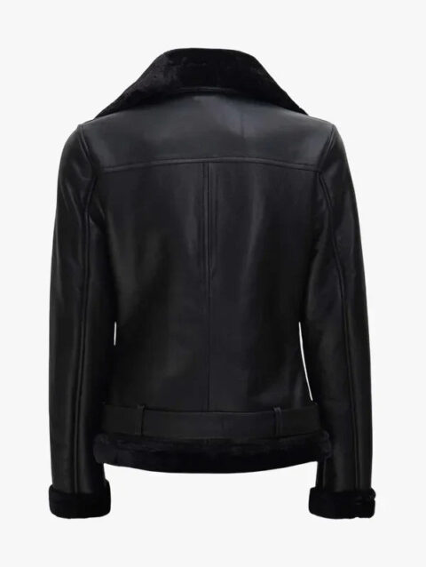 Black Agnes Women's Black Leather Shearling Jacket