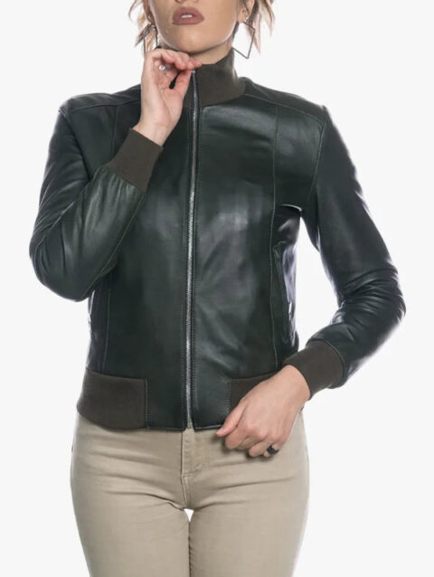 Bomber Dark Green Women Moto Jacket