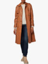 Brown Leather Trench Coat With Belted