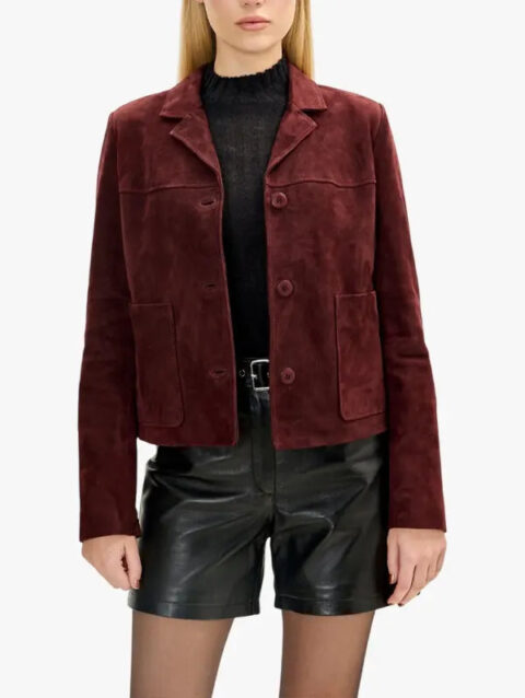 Burgundy Lambskin Leather Short Suede Jacket