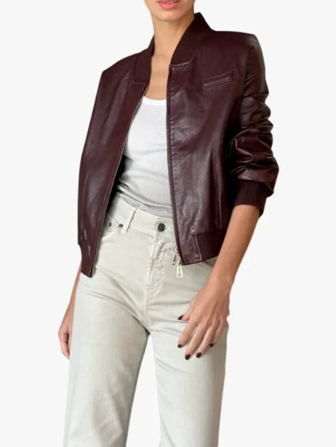 Burgundy Leather Bomber Nova Jacket