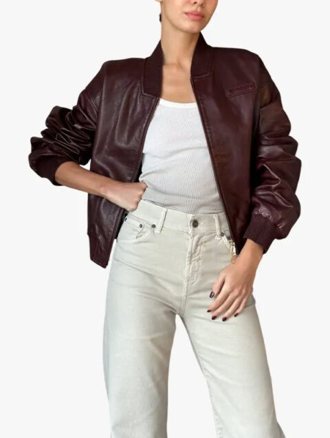 Burgundy Nova Leather Bomber Jacket