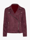 Burgundy Suede Leather Biker Moto Jacket