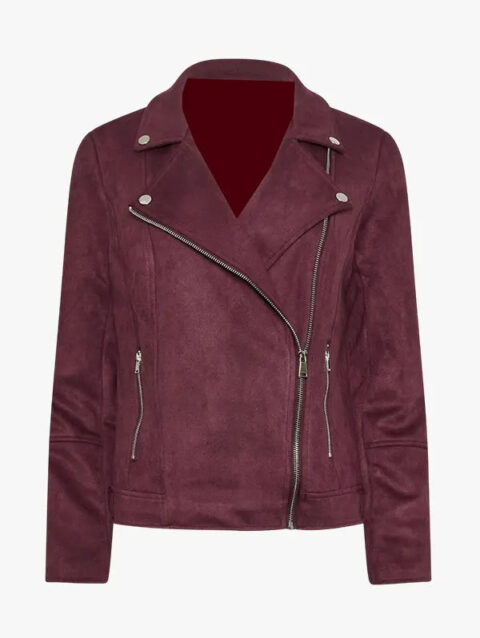 Burgundy Suede Leather Biker Moto Jacket
