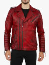 Burke Distressed Red Motorcycle Leather Jacket Front