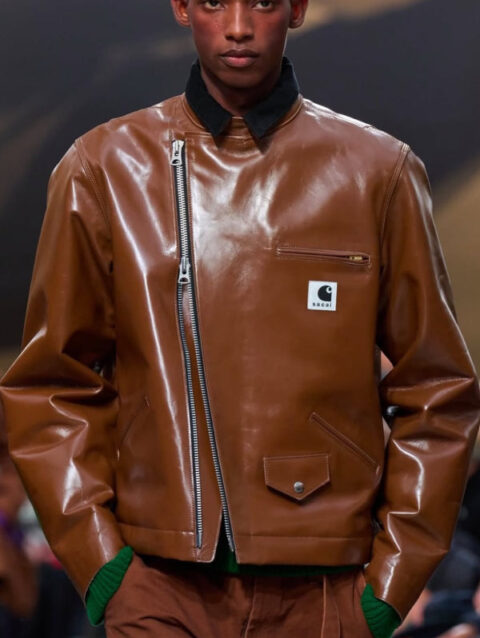 Carhartt WIP Sacai FW25 Leather Jacket Brown