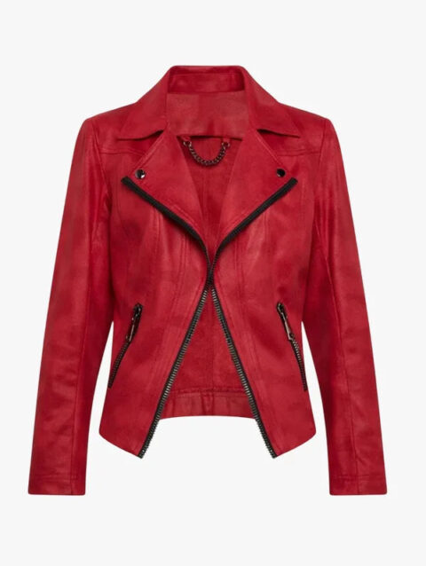 Cherry Rush Vex Zipper-Trim Women Biker Leather Jacket