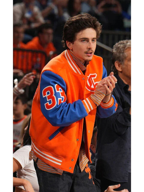 Chrome Hearts Timothee Chalamet Varsity Jacket Orange and Blue