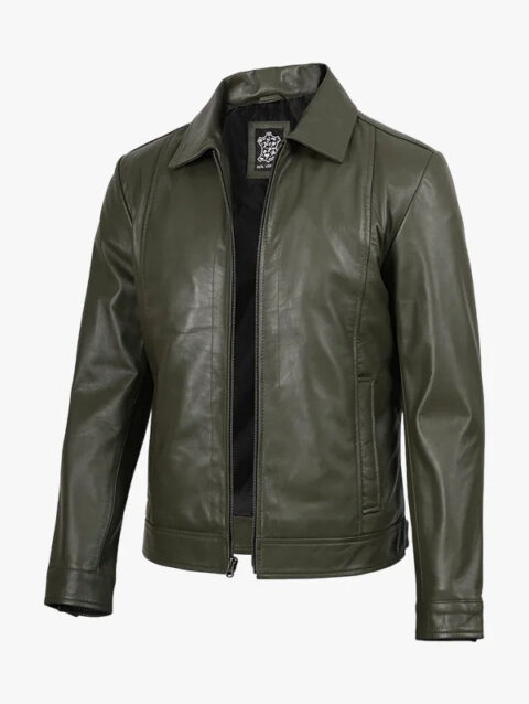 Classic Shirt Collar Olive Green Jacket