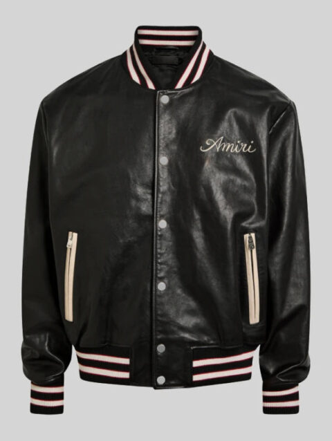 Club Amiri Leather Varsity Jacket Black