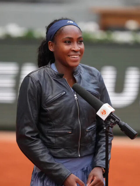 Coco Gauff Black Leather Jacket