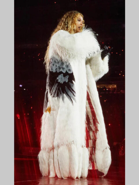 Cowboy Carter Tour Beyonce White Faux Fur Burberry Coat