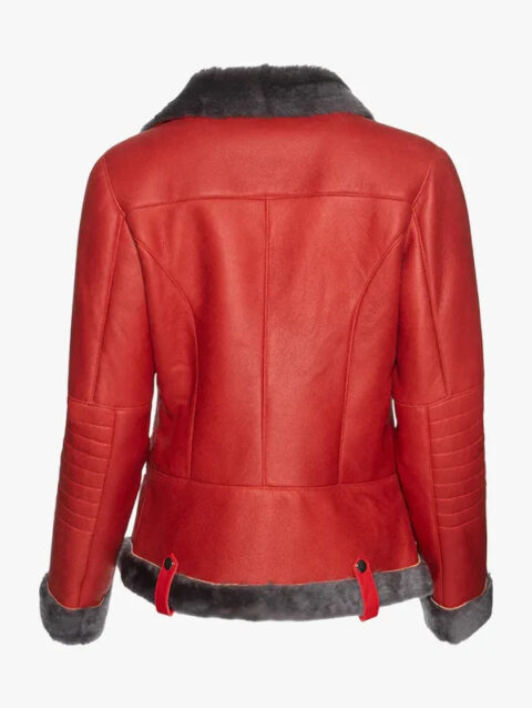 Crimson Frost Shearling Red Leather Jacket