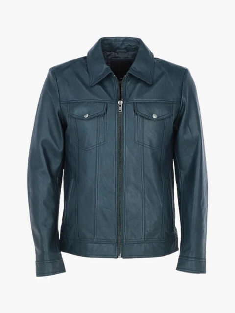 Deshawn Men’s Blue Bomber Shirt Jacket