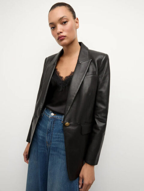 Dickey Veronica Beard Leather Jacket Blazer Black