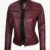 Dodge Women's Burgundy Cafe Racer Leather Jacket