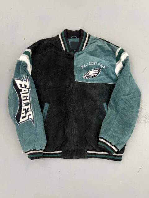EVI11 Twin Philadelphia Eagles Vintage Suede Bomber Jacket