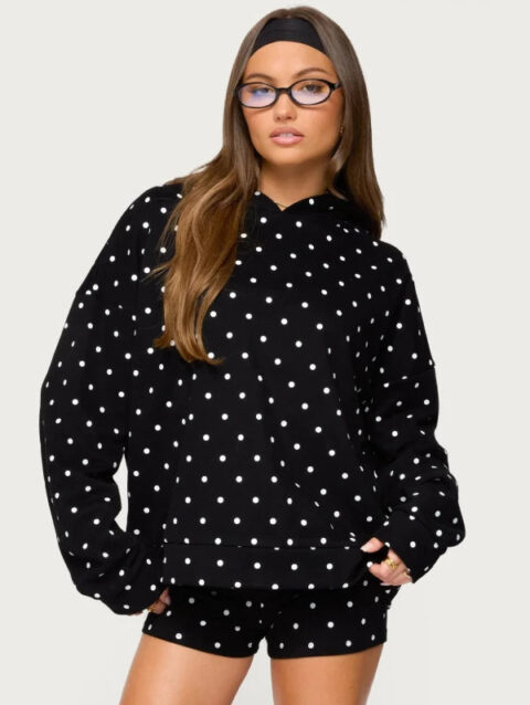 Edikted Chelsie Polka Dot Hoodie Black