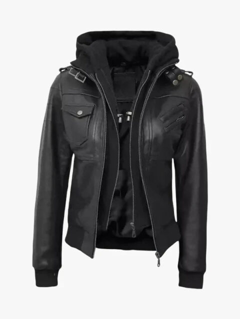 Edinburgh Women’s Bomber Black Leather Jacket